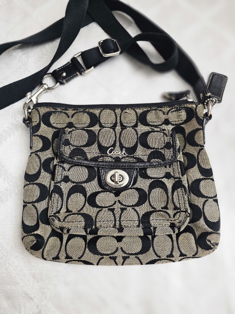 Coach Penelope Signature Canvas Crossbody Bag in Black & Tan
